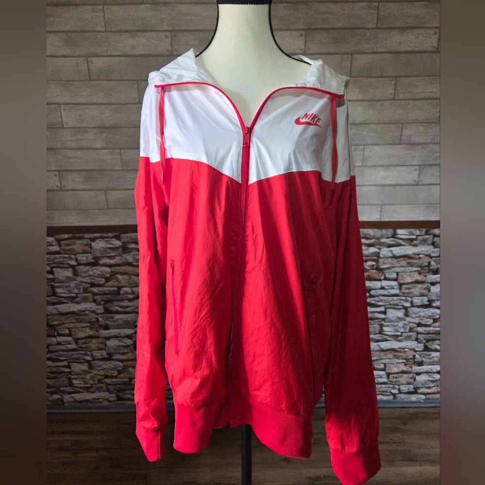 Mens Nike Red and White Windbreaker Jacket